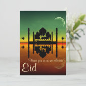 Mosque Night Reflection - Eid Party Invitation Kaart (Staand voorkant)