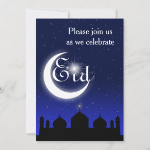 Mosque Silhouette at Night - Eid Party Invitation Kaart