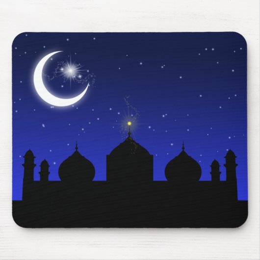 Mosque Silhouette bij nacht - Mousepad Muismat (Voorkant)