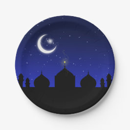 Mosque Silhouette bij nacht - PapierBord Papieren Bordje