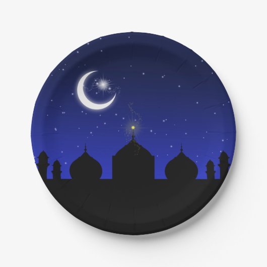 Mosque Silhouette bij nacht - PapierBord Papieren Bordje (Voorkant)