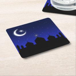 Mosque Silhouette bij nacht - PapierOnderzetter Kartonnen Onderzetters