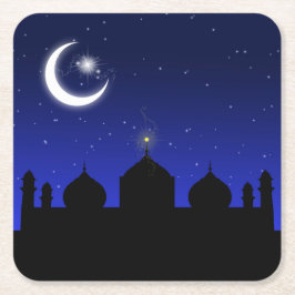 Mosque Silhouette bij nacht - PapierOnderzetter Kartonnen Onderzetters