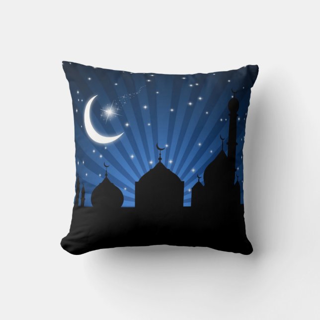 Mosque Silhouette Blue Night - Pillow Kussen (Voorkant)