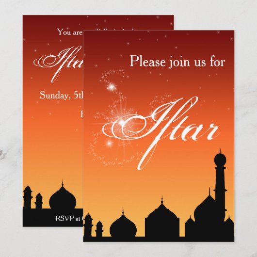 Mosque Silhouette Evening - Iftar Party Invitation Kaart (Voorkant / Achterkant)