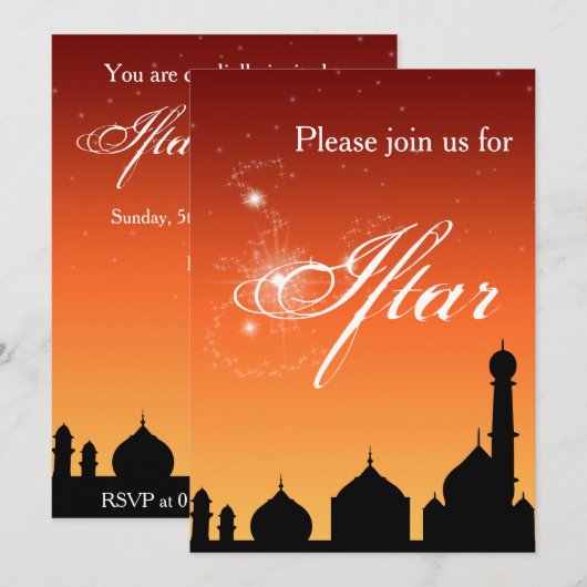 Mosque Silhouette Evening - Iftar Party Invitation Kaart (Voorkant / Achterkant)