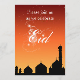 Mosque Silhouette Evening Sky Eid Party Uitnodigin Kaart