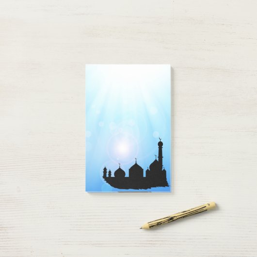 Mosque Silhouette met zonnestralen - Post-it® note (Op bureau)