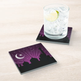 Mosque Silhouette Paars Night - Glass Onderzetter