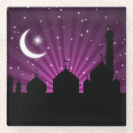 Mosque Silhouette Paars Night - Glass Onderzetter