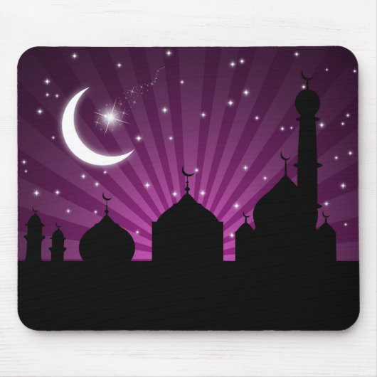 Mosque Silhouette Paars Night - Mousepad Muismat (Voorkant)