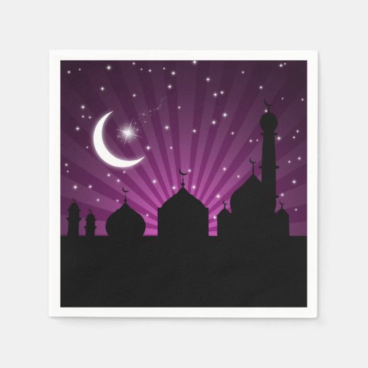 Mosque Silhouette Paars Night - Paper Napkin Servetten (Voorkant)