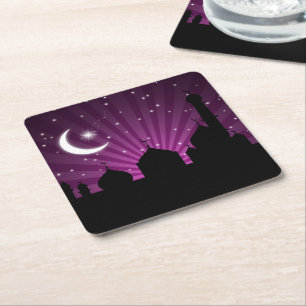 Mosque Silhouette Paars Night - Papier Onderzetter