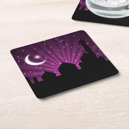 Mosque Silhouette Paars Night - Papier Onderzetter (Schuin)