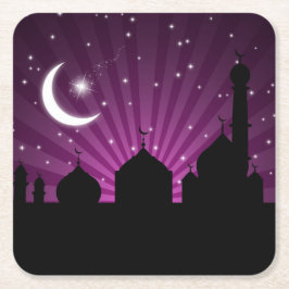 Mosque Silhouette Paars Night - Papier Onderzetter