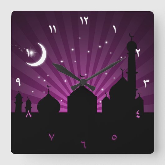 Mosque Silhouette Paars Night - Wall Clock Vierkante Klok (Voorkant)