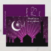 Mosque Silhouette Paarse Night Party Invitation Kaart (Voorkant / Achterkant)