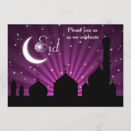 Mosque Silhouette Paarse Night Party Invitation Kaart