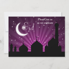 Mosque Silhouette Paarse Night Party Invitation Kaart
