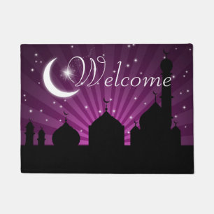 Mosque Silhouette Paarse Welkomstdeur Mat