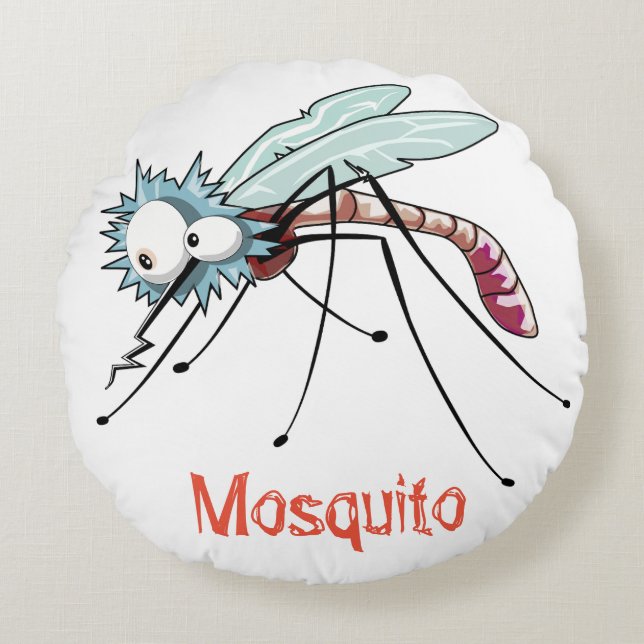 Mosquito cartoon rond kussen (Voorkant)