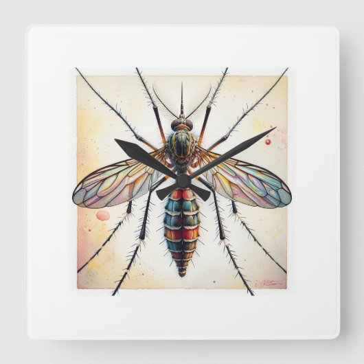 Mosquito dorsal view painting 030624IREF117 - Wate Vierkante Klok (Voorkant)