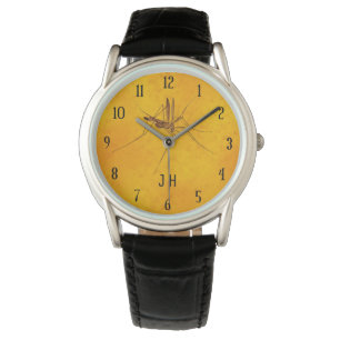 Mosquito in Amber Sap Fossil Replica Monogrammed Horloge
