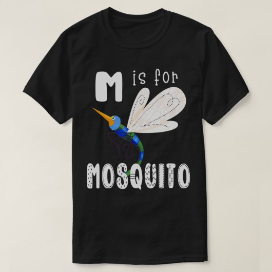 Mosquito Letter M alfabet insectenleraar T-shirt (Design voorkant)