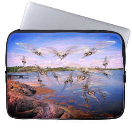 Mosquito swarm, scandinavia fjord, laptop sleeve