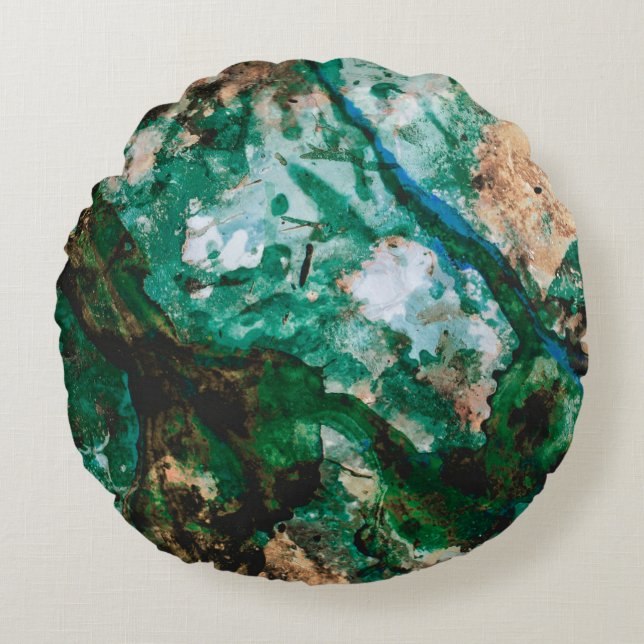Moss Agate Green Crystal Geode Abstract Rond Kussen (Voorkant)