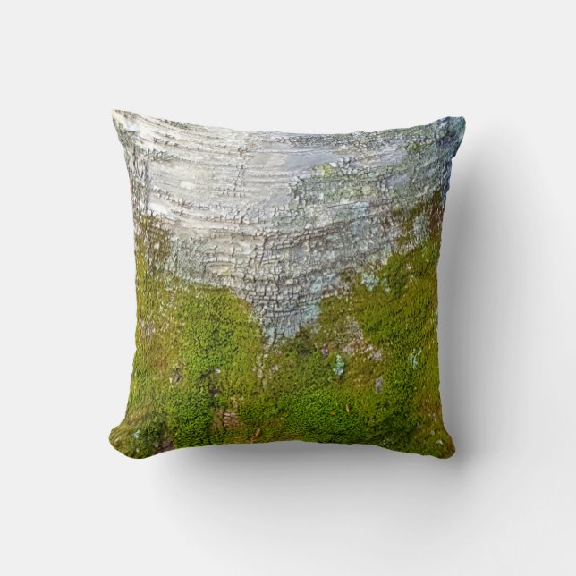 Moss Birch Tree Bark Rustic Country Natuur Foto Kussen (Voorkant)