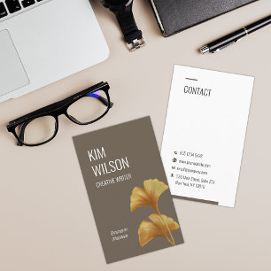 Moss Brown Modern minimalist Golden Ginkgo Visitekaartje