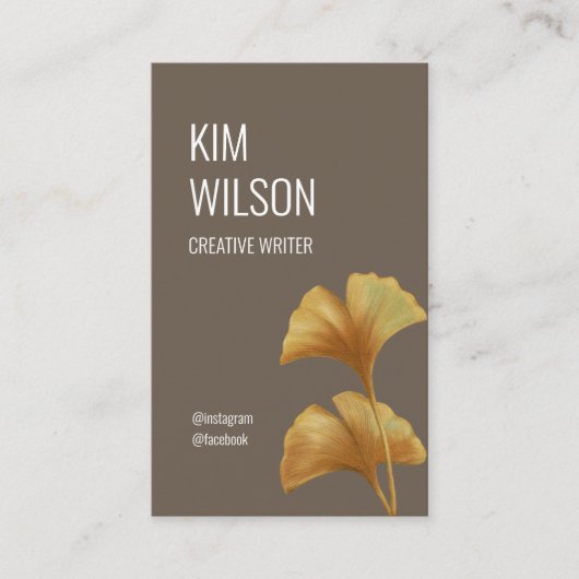Moss Brown Modern minimalist Golden Ginkgo Visitekaartje (Voorkant)