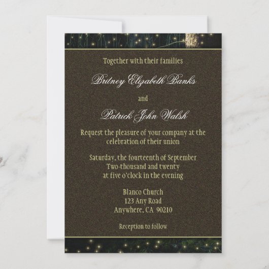 Moss Enchanted Forest Firefly Wedding Invitations Kaart (Achterkant)