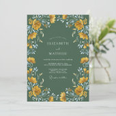 Moss Gouden Ranunculus Bruiloft Kaart (Staand voorkant)