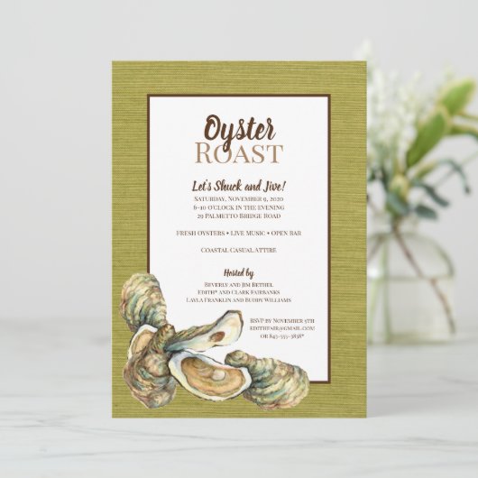 Moss Grasscloth Oyster Roast Invitation Kaart (Staand voorkant)