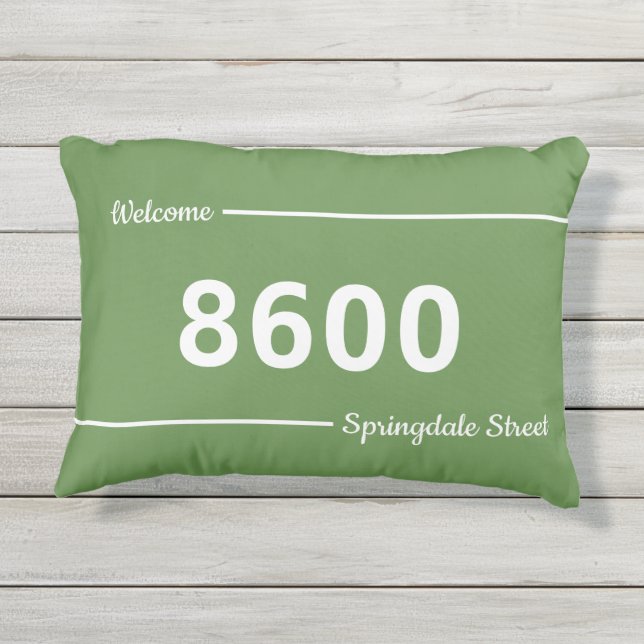 Moss Green and White House Numbers Street Adres Buitenkussen (Achterkant)
