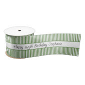 Moss Green and White Stripe Pattern Happy Birthday Satijnen Lint (Spoel)