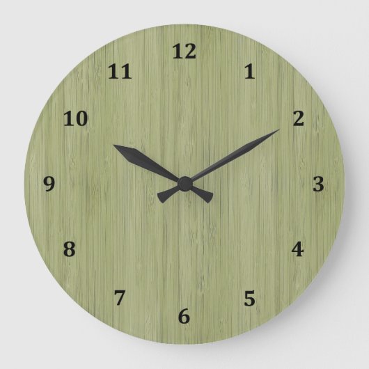 Moss Green Bamboo Wood Grain Kijk Grote Klok (Voorkant)