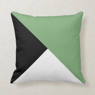 Moss Green, Black White Diagonal ColorBlock Pillow Kussen