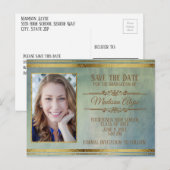 Moss Green, Blue Grunge and Gold Photo Afstuderen Briefkaart (Voorkant / Achterkant)