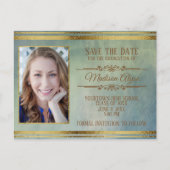 Moss Green, Blue Grunge and Gold Photo Afstuderen Briefkaart (Voorkant)