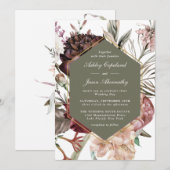 Moss Green Boho Fantasy Waterverf Floral Wedding Kaart (Voorkant / Achterkant)