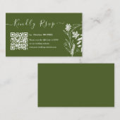 Moss Green Boho Typography QR Code RSVP Weddenscha Informatiekaartje (Voorkant / Achterkant)