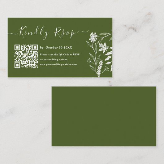 Moss Green Boho Typography QR Code RSVP Weddenscha Informatiekaartje (Voorkant / Achterkant)