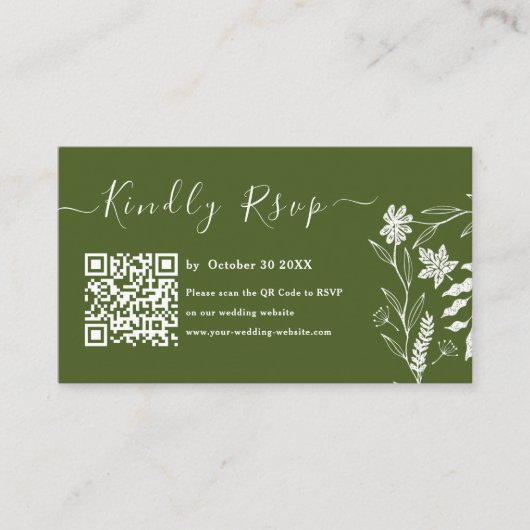 Moss Green Boho Typography QR Code RSVP Weddenscha Informatiekaartje (Voorkant)
