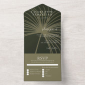 Moss Green Botanical Fan Elegant Wedding All In One Uitnodiging (Binnen)