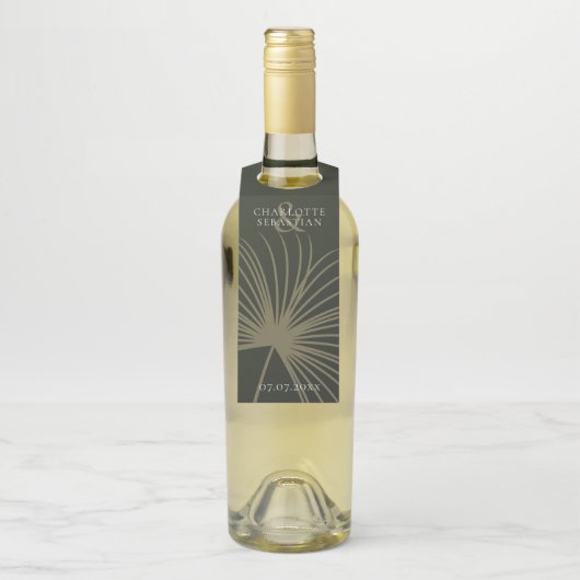 Moss Green Botanical Fan Elegant Wedding Flessenhanger (Op fles)