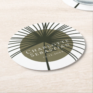 Moss Green Botanical Fan Elegant Wedding Ronde Kartonnen Onderzetter