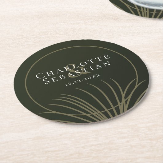 Moss Green Botanical Fan Elegant Wedding Ronde Kartonnen Onderzetter (Gebogen)